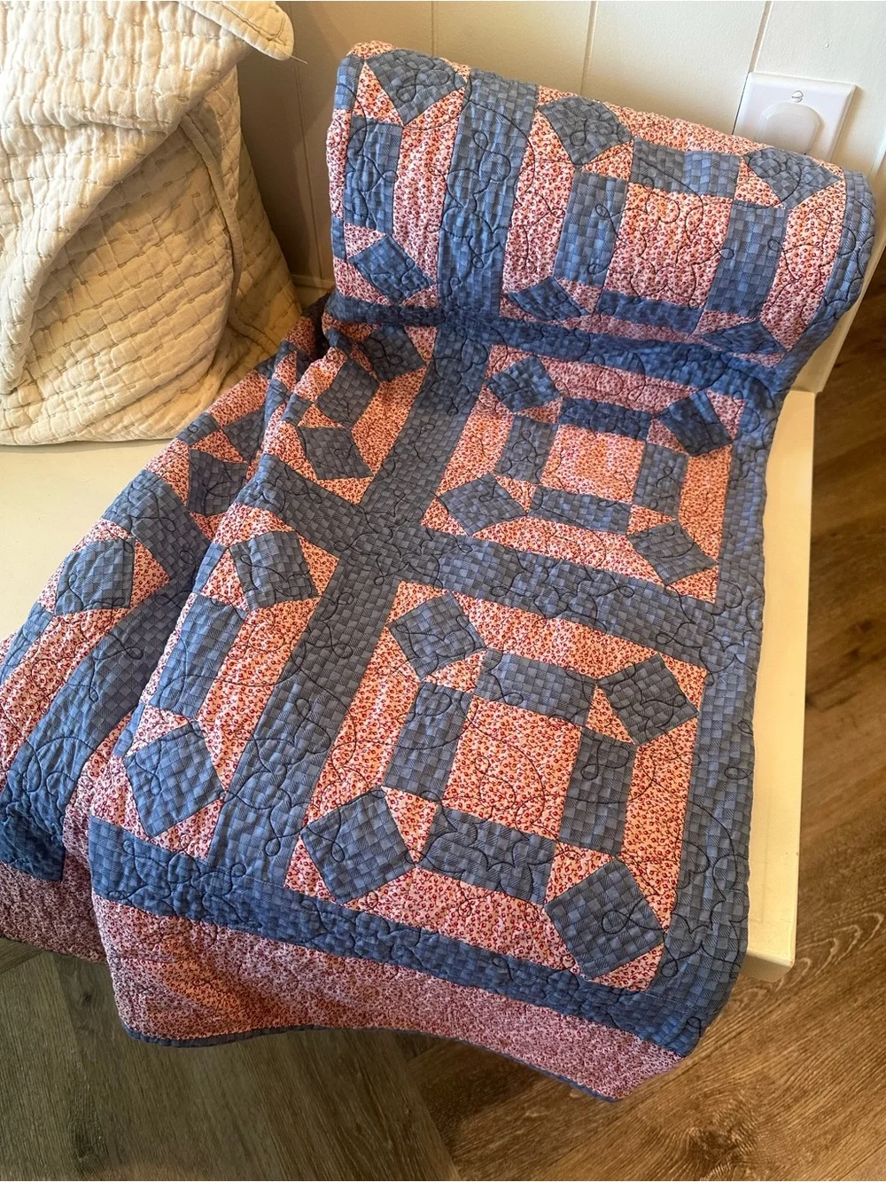 Blue and red Patchwork Quilt -handmade